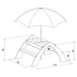 Masuta 2 in 1 Picnic Copii cu Bancute Delta din lemn - Masa Gradina cu umberla pentru activitati  de joaca cu nisip si apa AXI Alb Gri
